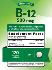 Front view of Nature's Truth B12 500 mcg bottle