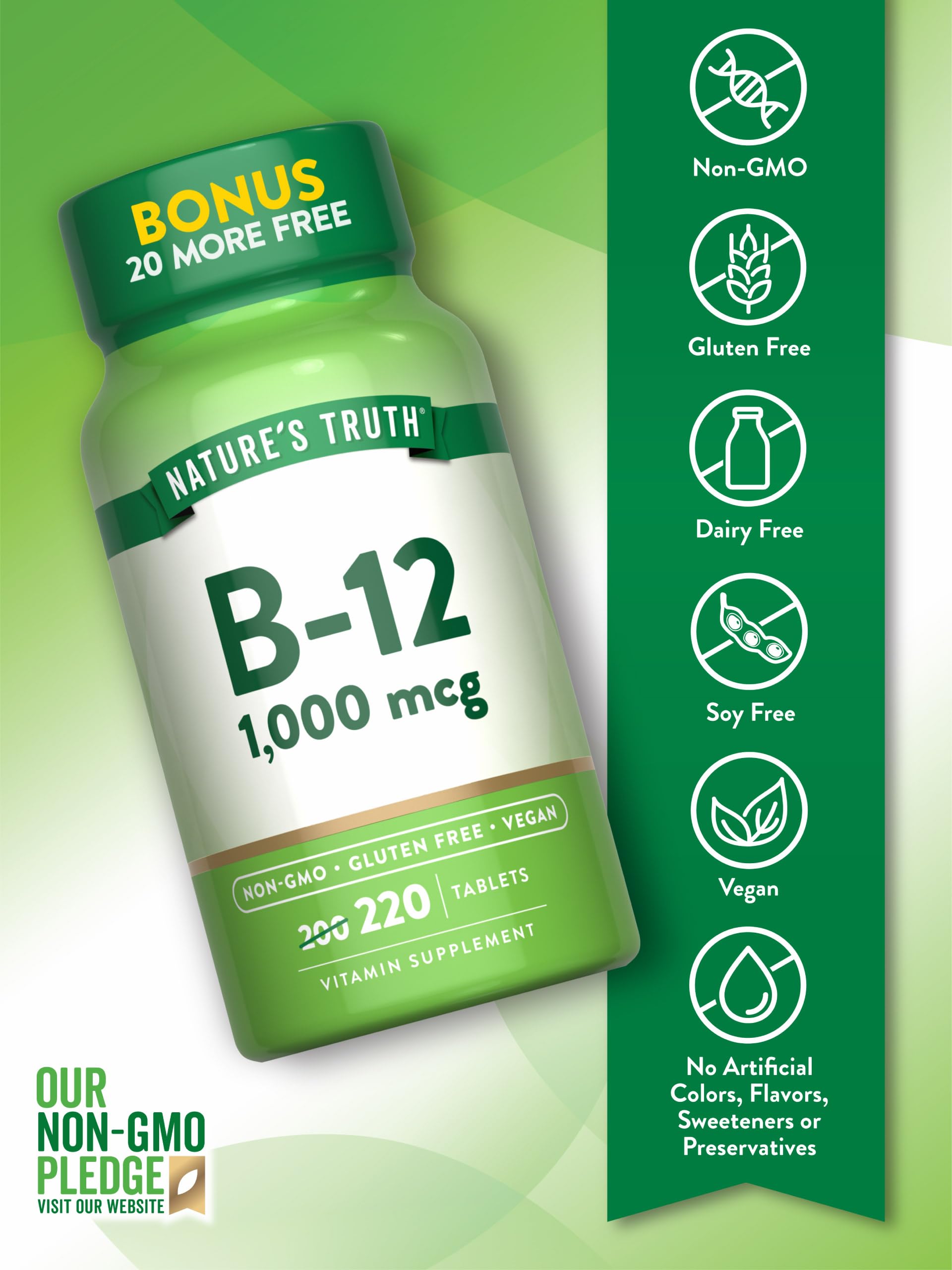 Vegan Vitamin B12 tablets Nature's Truth - 220 count