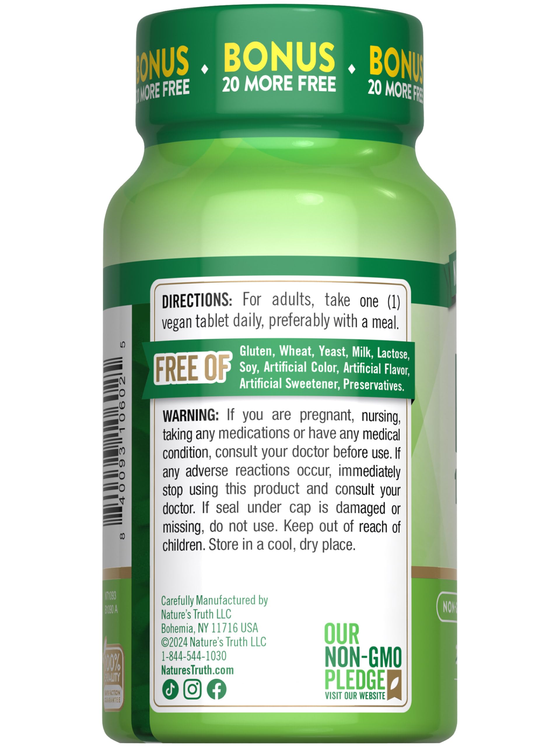 Supplement facts panel for Nature's Truth B12 tablets