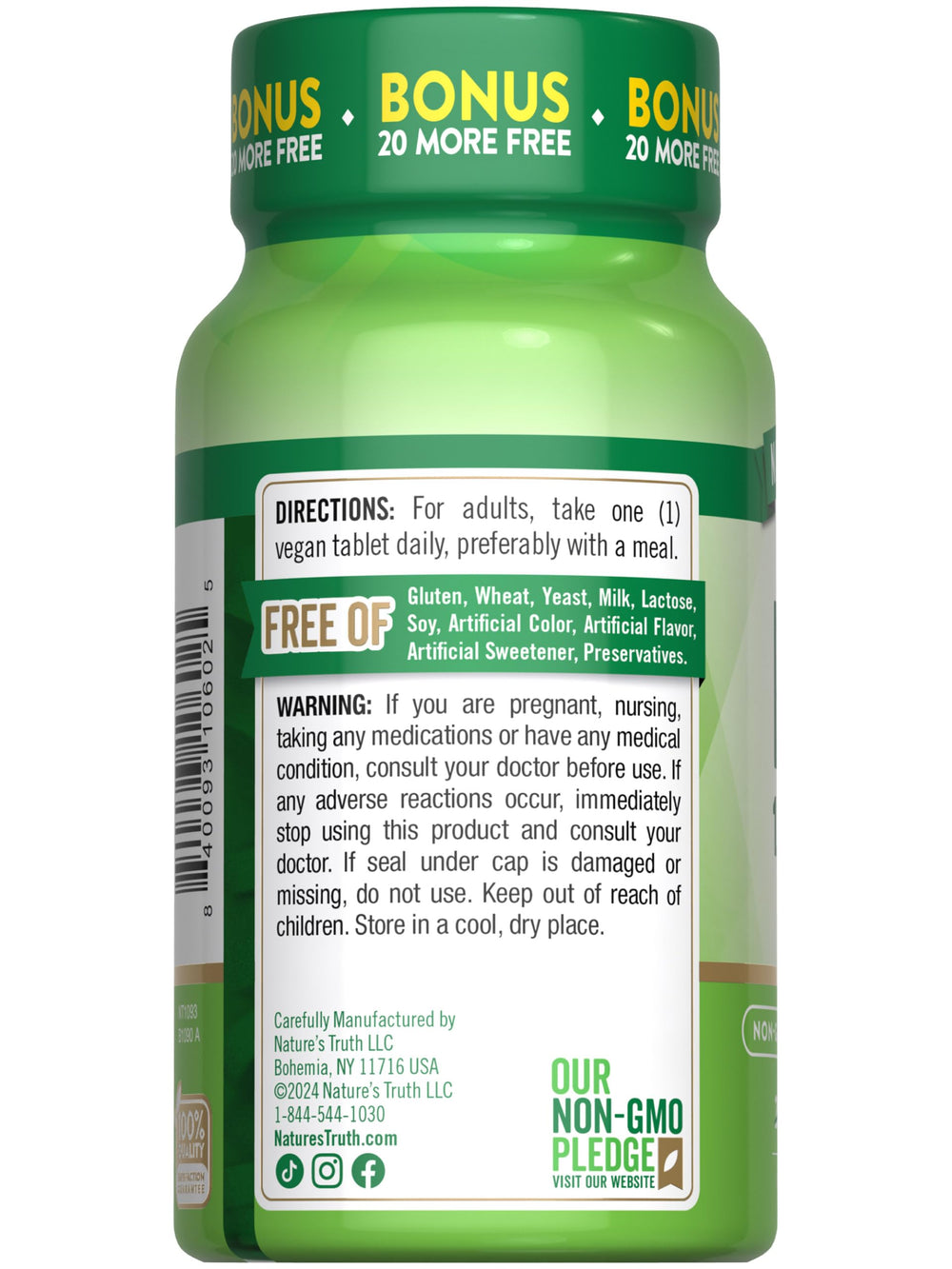 Supplement facts panel for Nature's Truth B12 tablets