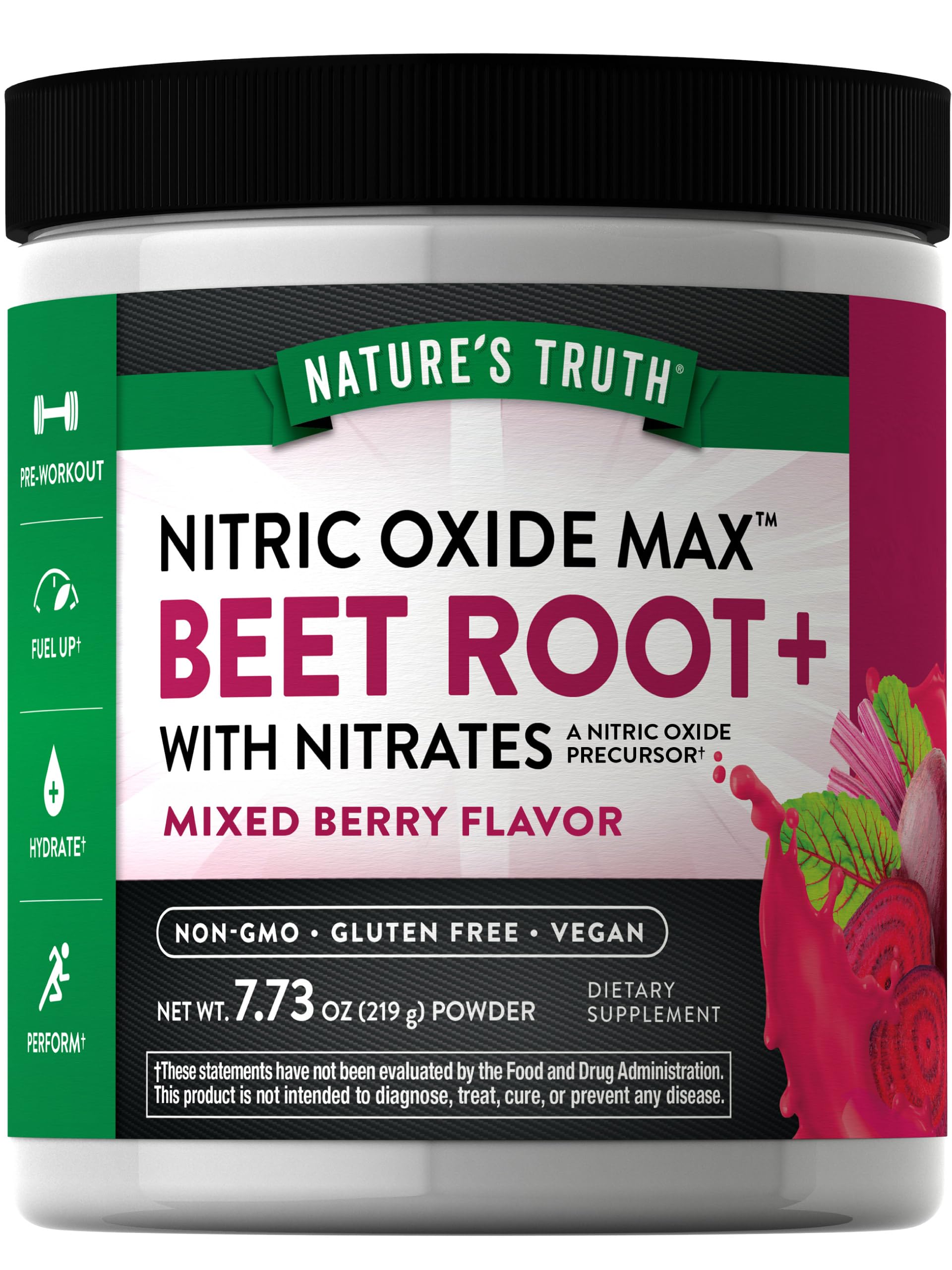Nature's Truth Beet Root Powder bottle ready for a pre-workout routine, may support healthy blood flow.