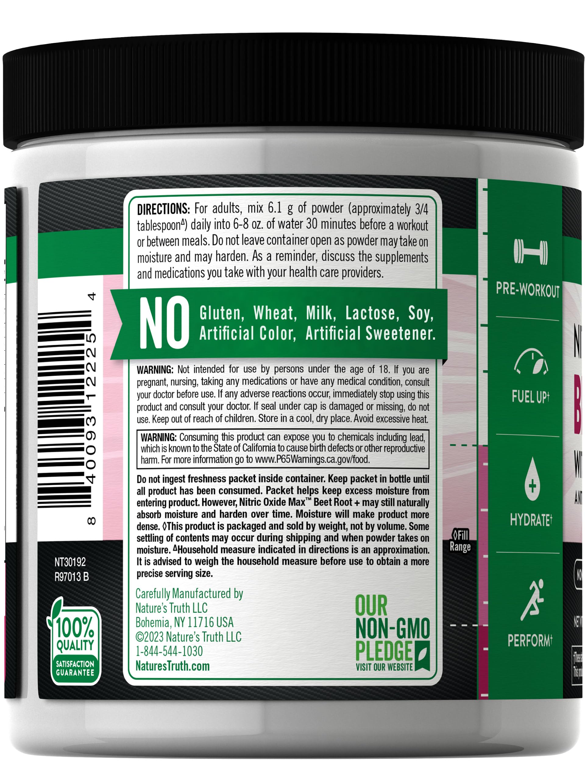 Nature's Truth Beet Root Powder mixed berry in glass, ready to mix with water.