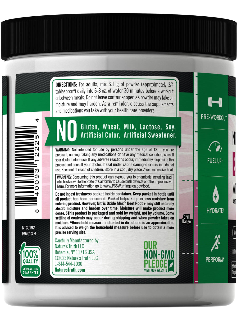 Nature's Truth Beet Root Powder mixed berry in glass, ready to mix with water.