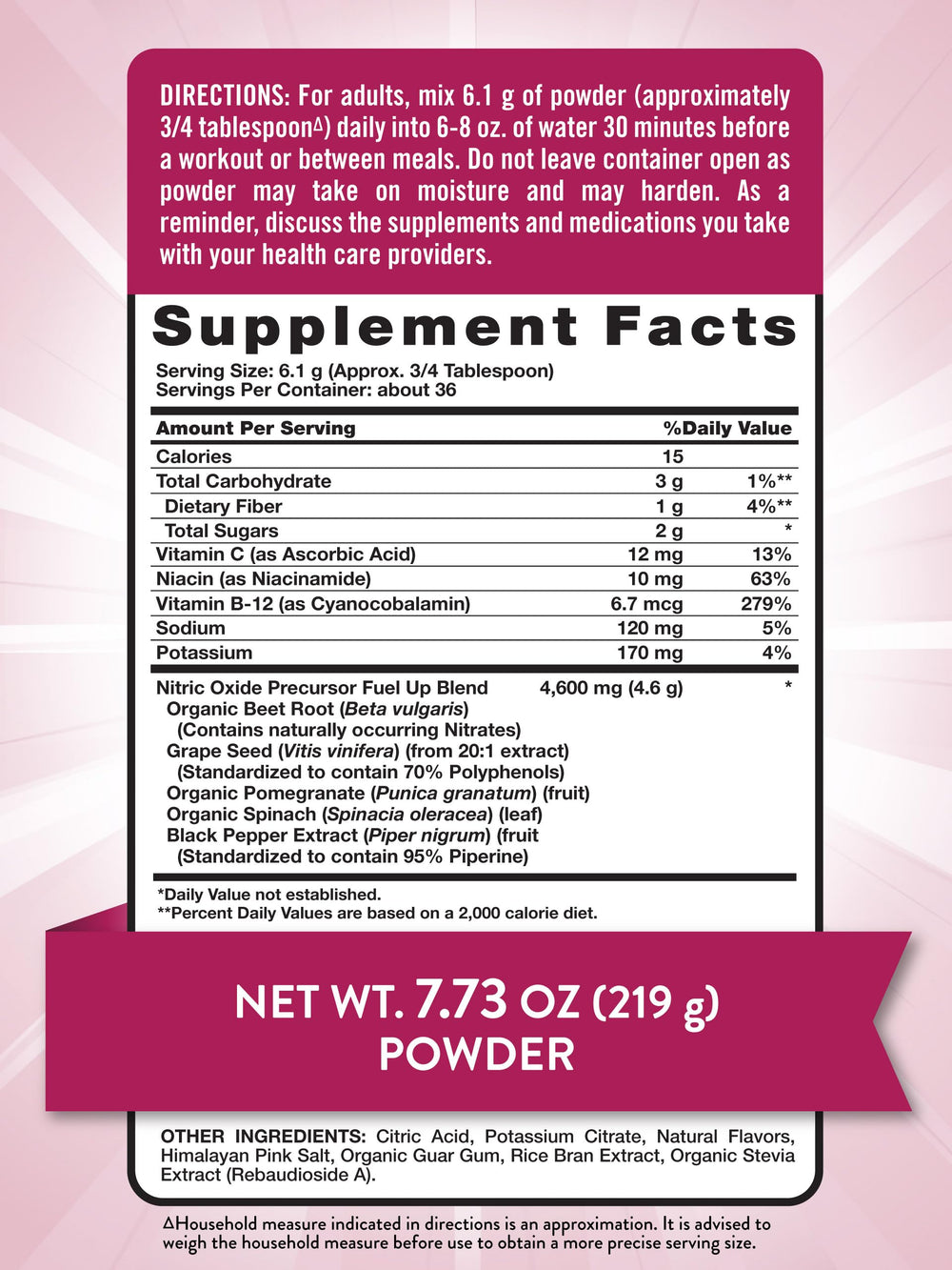 Nature's Truth Beet Root Powder pour into water, offering mixed berry flavor and easy hydration.