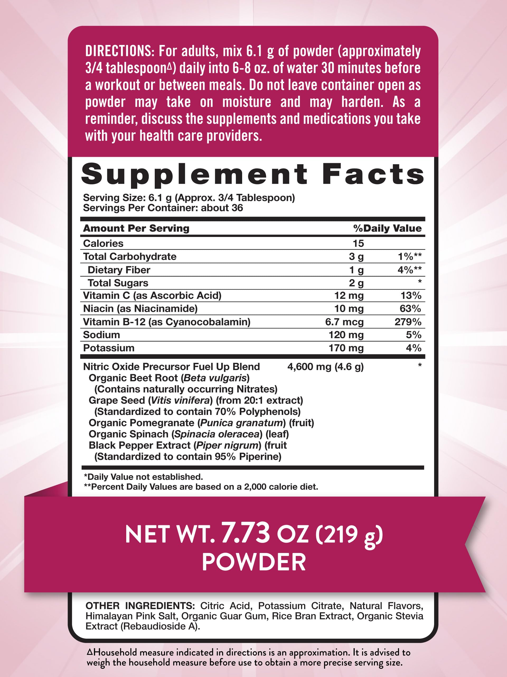 Nature's Truth Beet Root Powder pour into water, offering mixed berry flavor and easy hydration.