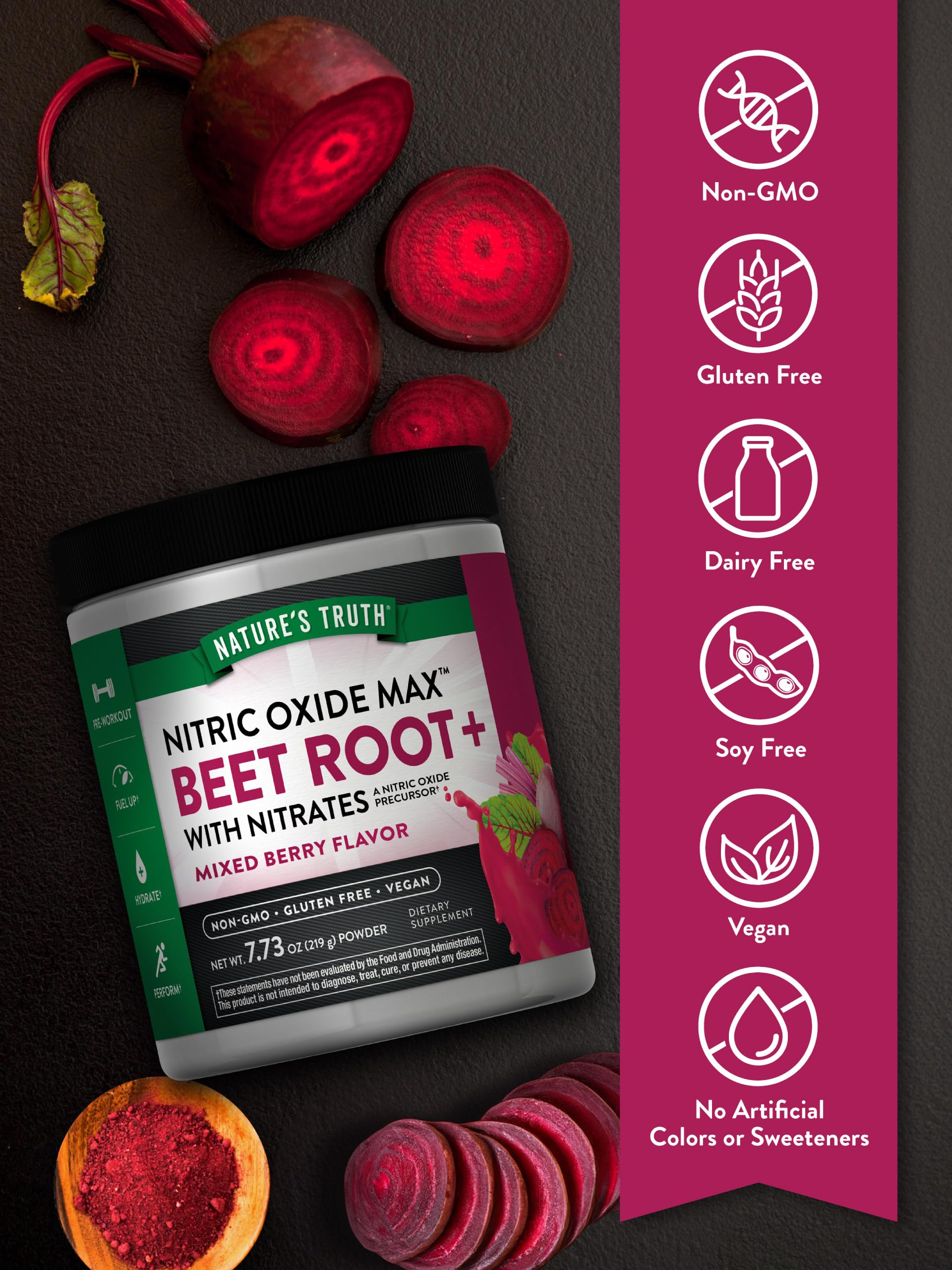 Nature's Truth Beet Root Powder mixed in a shaker, convenient vegan pre-workout option.