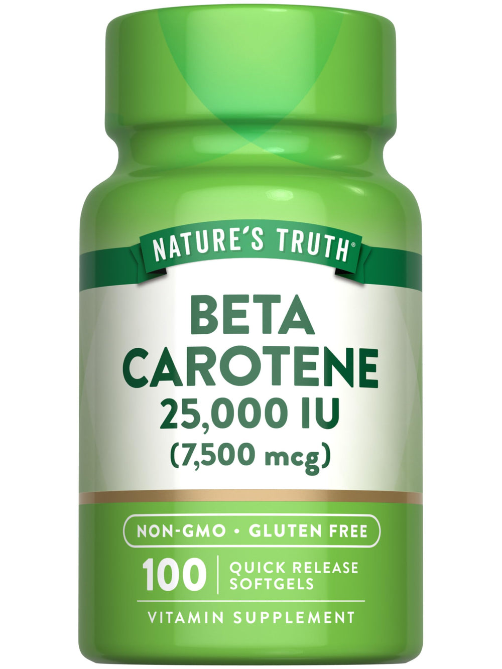 Front view of Nature's Truth Beta Carotene 25000 IU Softgels bottle