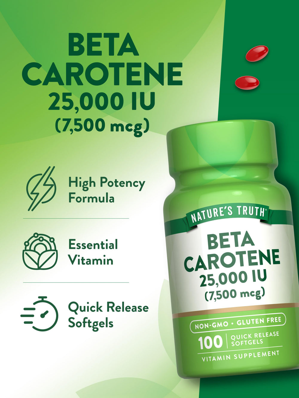 Gluten-free and Non-GMO vitamin A beta carotene softgels packaging