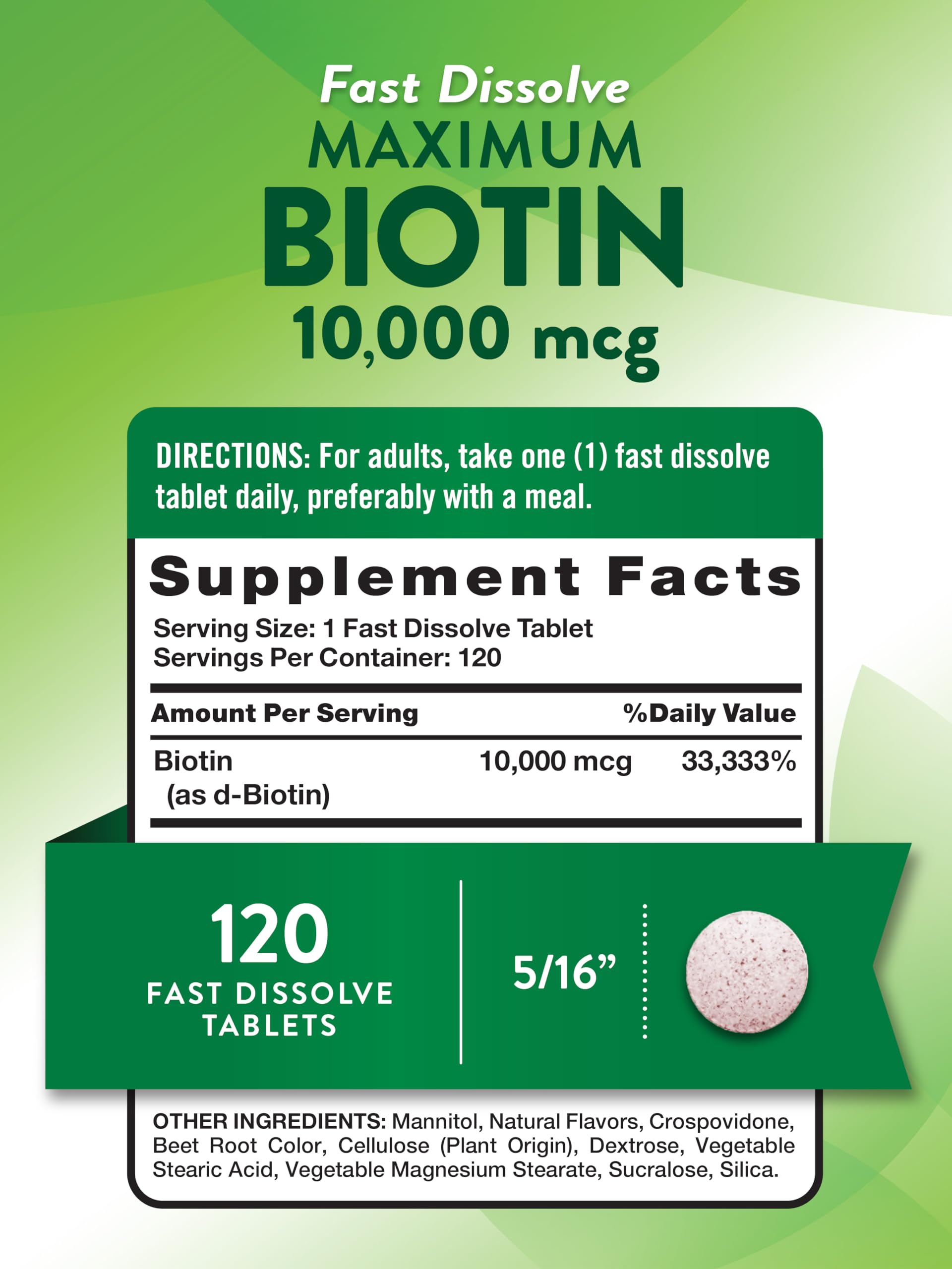 Close-up of Biotin 10000mcg fast-dissolve tablets