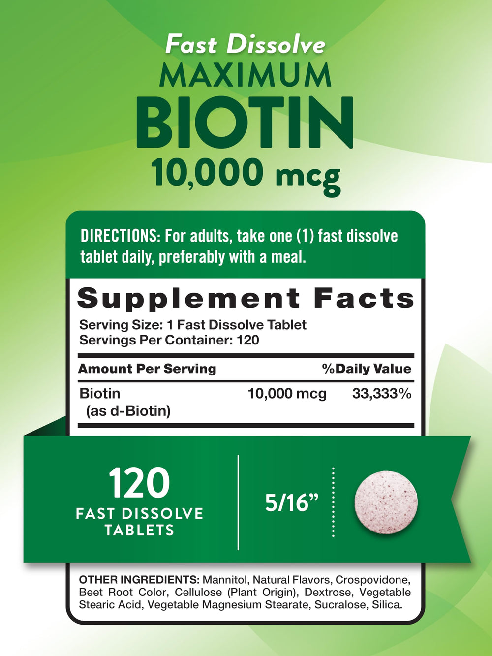 Close-up of Biotin 10000mcg fast-dissolve tablets
