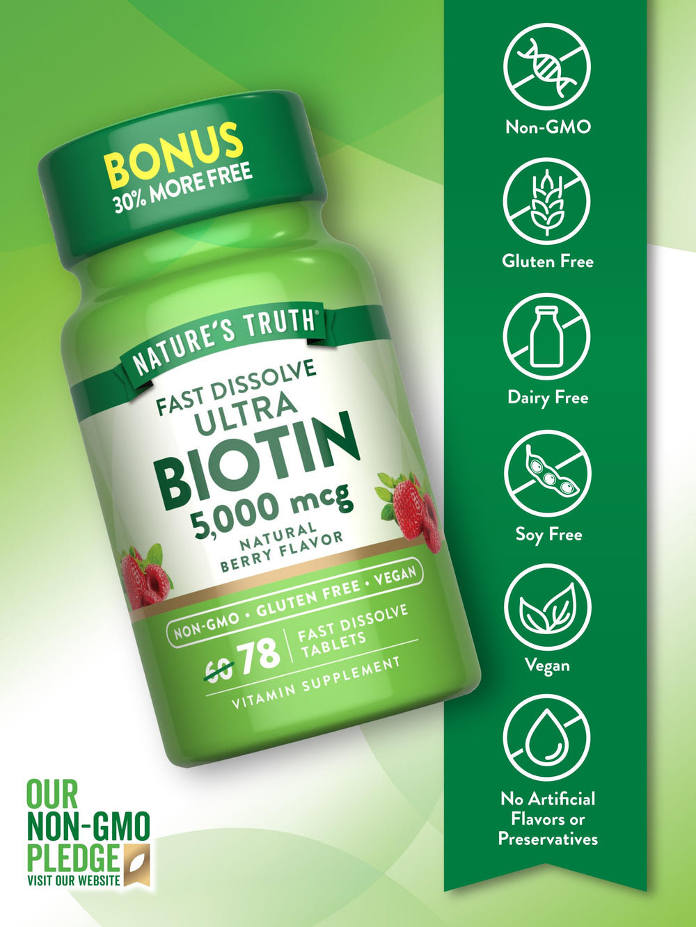 Close-up of Biotin 5,000 mcg tablets