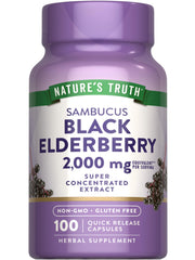 Front view of Nature's Truth Black Elderberry Capsules bottle, 100 count.