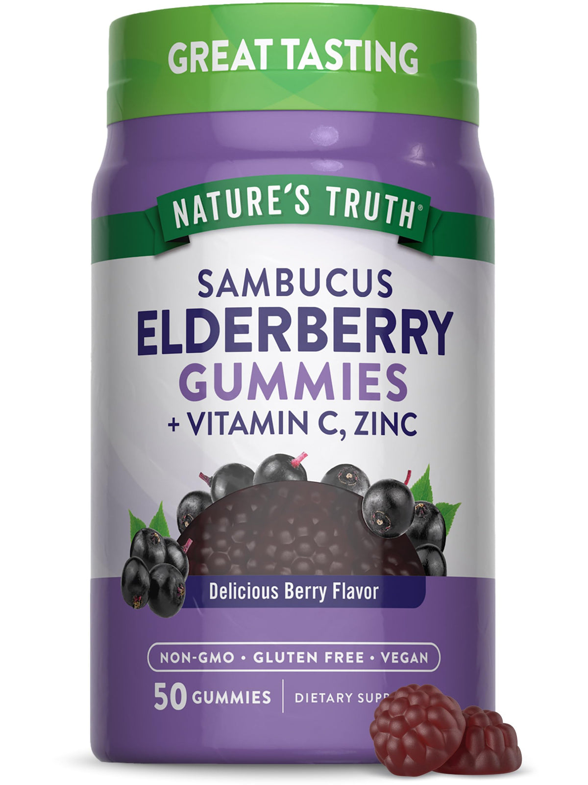 Bottle of Nature's Truth Black Elderberry Gummies with 50 vegan gummies