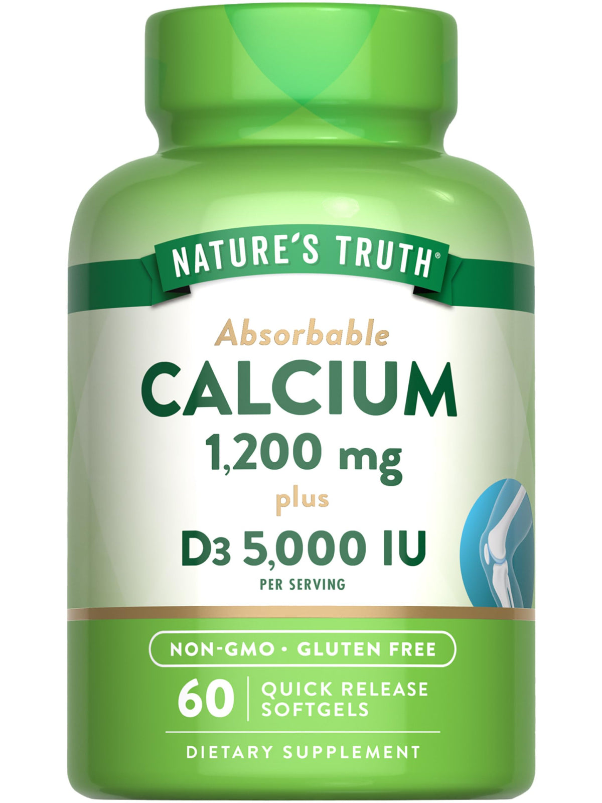 Nature's Truth Calcium 1200mg + Vitamin D3 5000 IU bottle front label