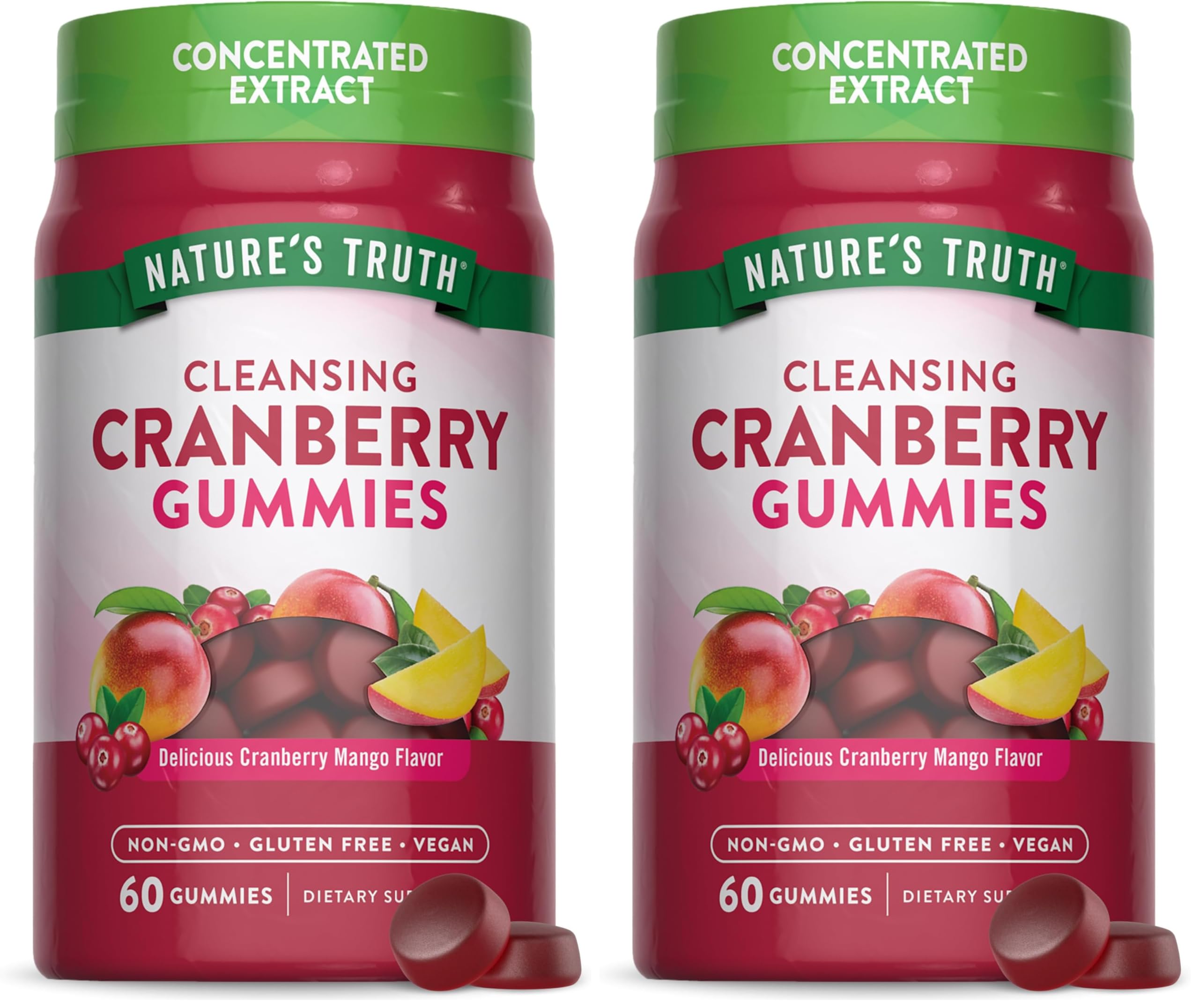 Nature's Truth Cranberry Gummies bottle with Cranberry Mango flavor (60 Count, Pack of 2)