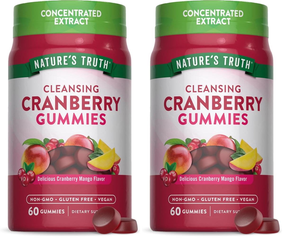 Nature's Truth Cranberry Gummies bottle with Cranberry Mango flavor (60 Count, Pack of 2)