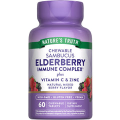 Bottle of Nature's Truth Elderberry Immune Complex 60 chewable tablets with mixed berry flavor
