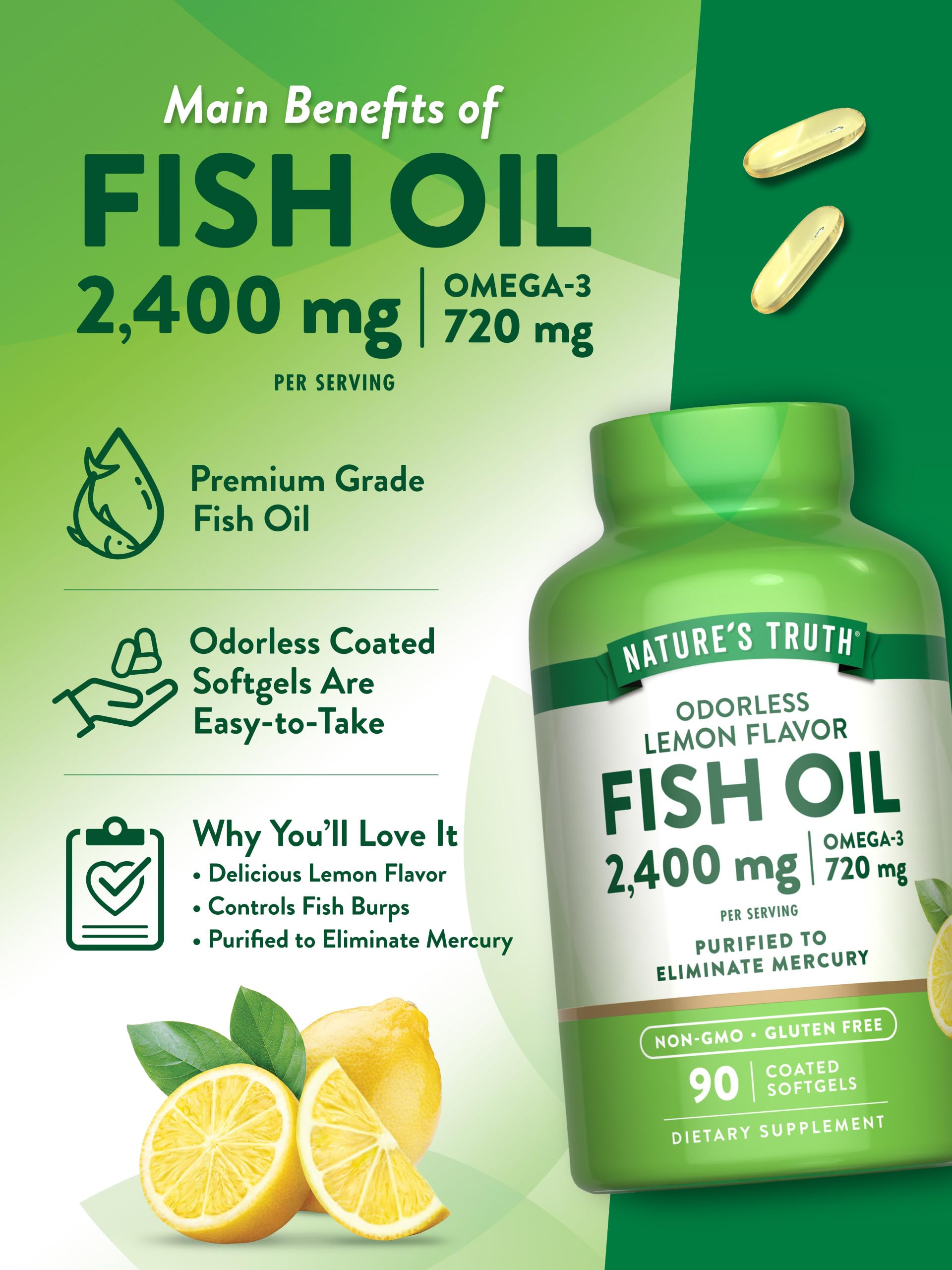 Nutrition facts panel of Nature's Truth Fish Oil bottle