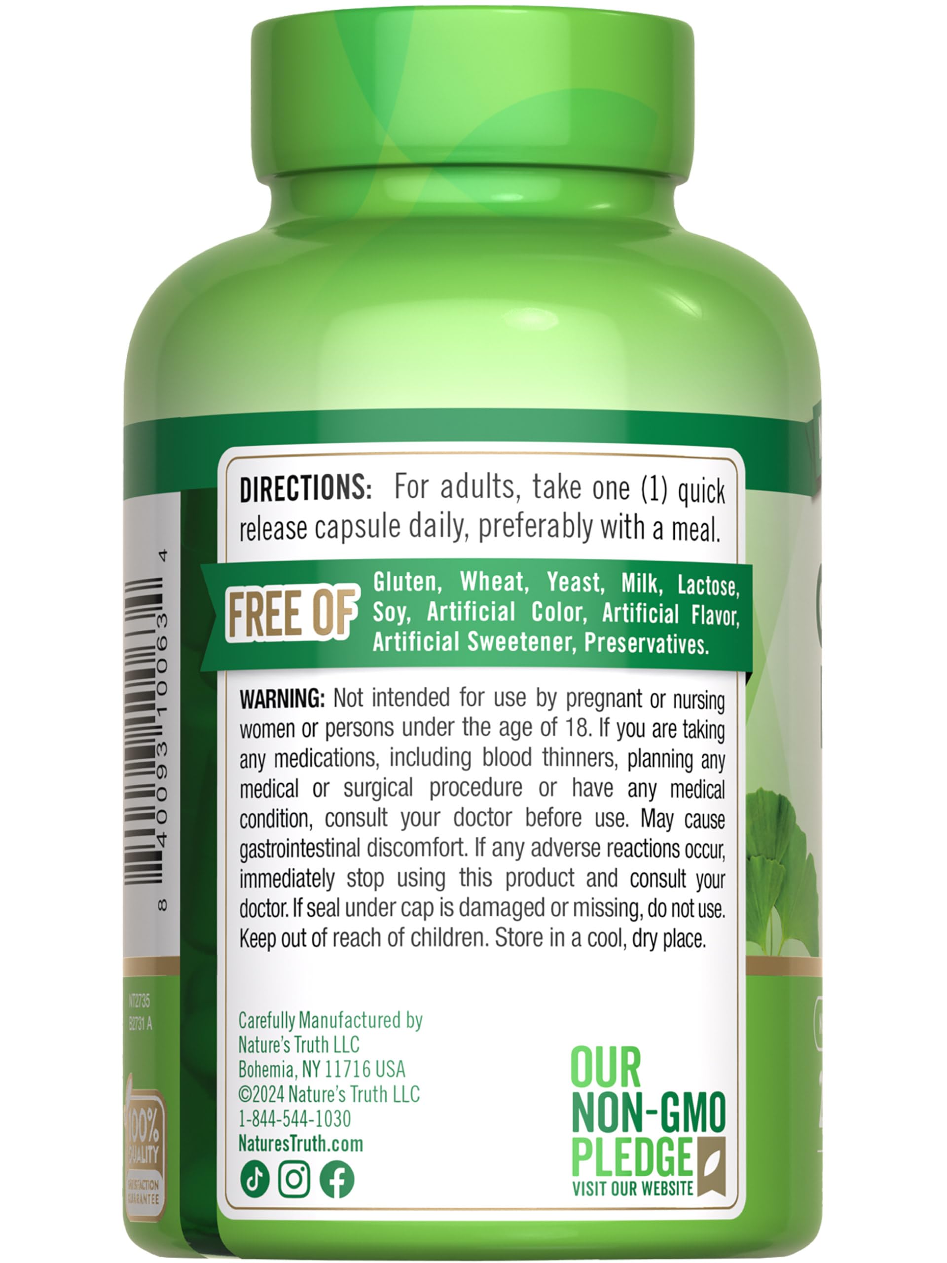 Gluten-free and non-GMO formulation label on bottle