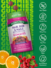 Back view of Nature's Truth Hair Skin and Nails Gummies bottle with label