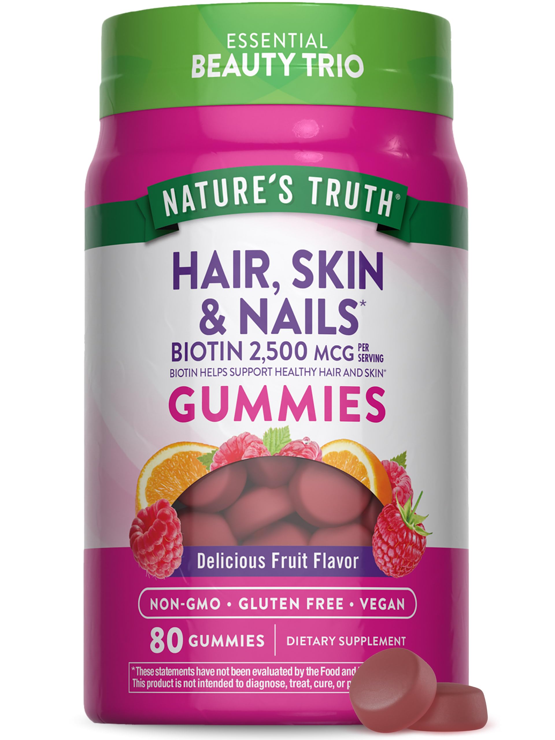 Nature's Truth Hair Skin Nails Gummies bottle front 80 count