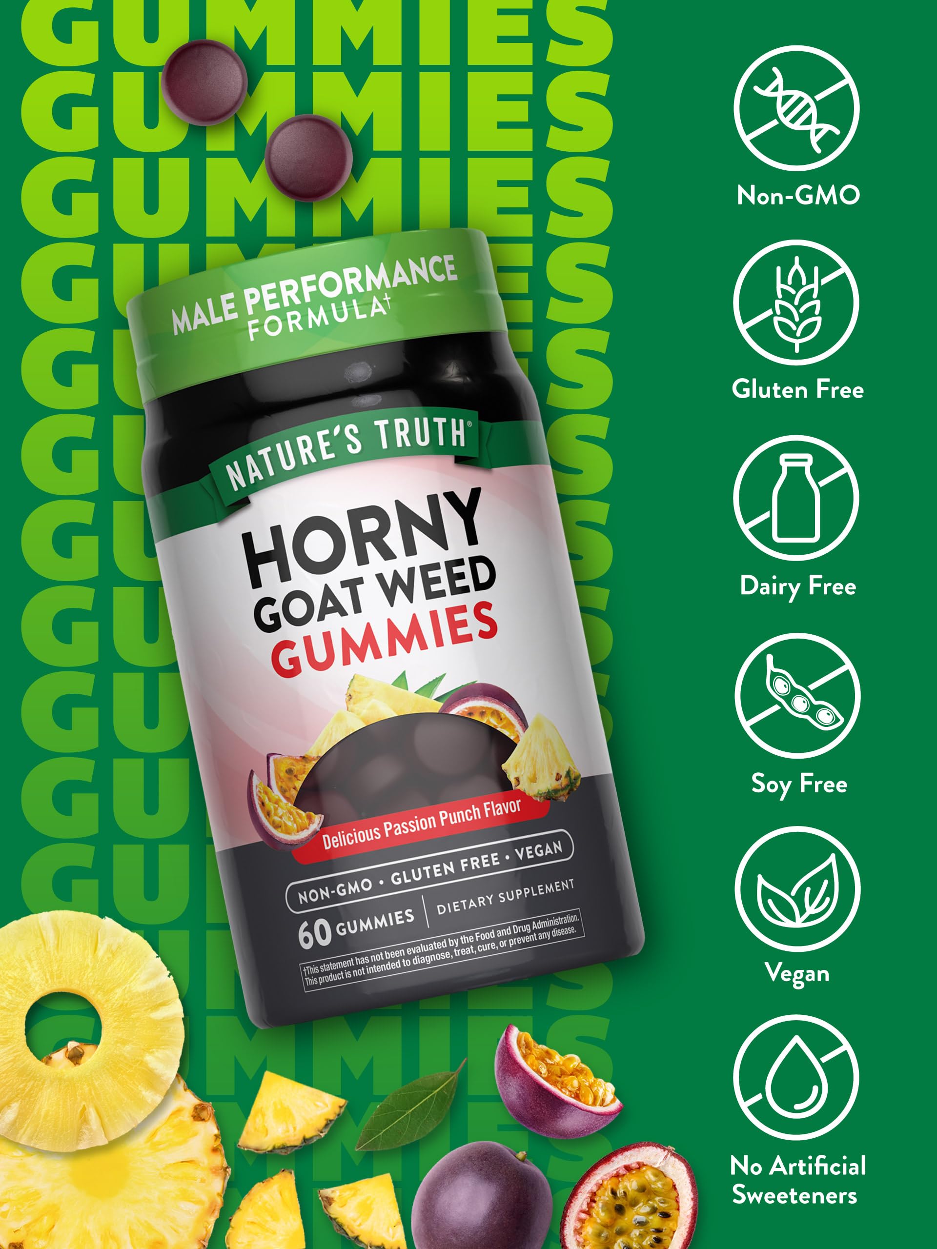 Label close-up of Nature's Truth Horny Goat Weed Gummies