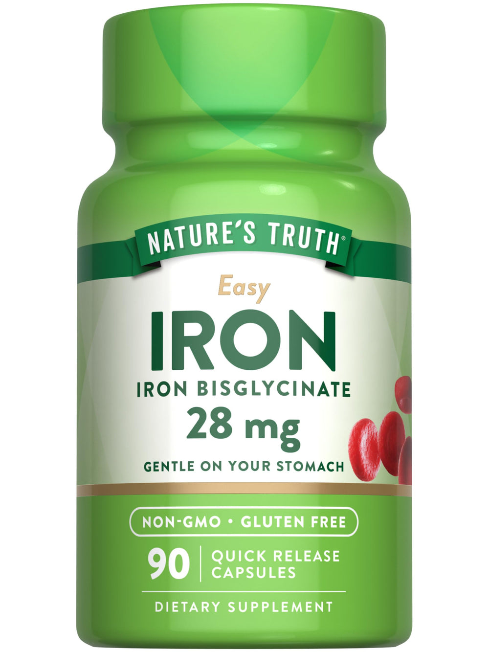 Nature's Truth iron supplement bottle front view with 90 capsules