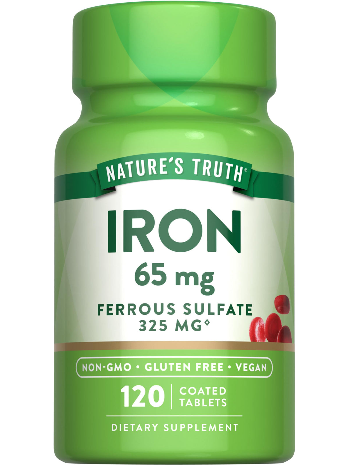 Nature's Truth Iron Supplement 65 mg Ferrous Sulfate 120 tablets package