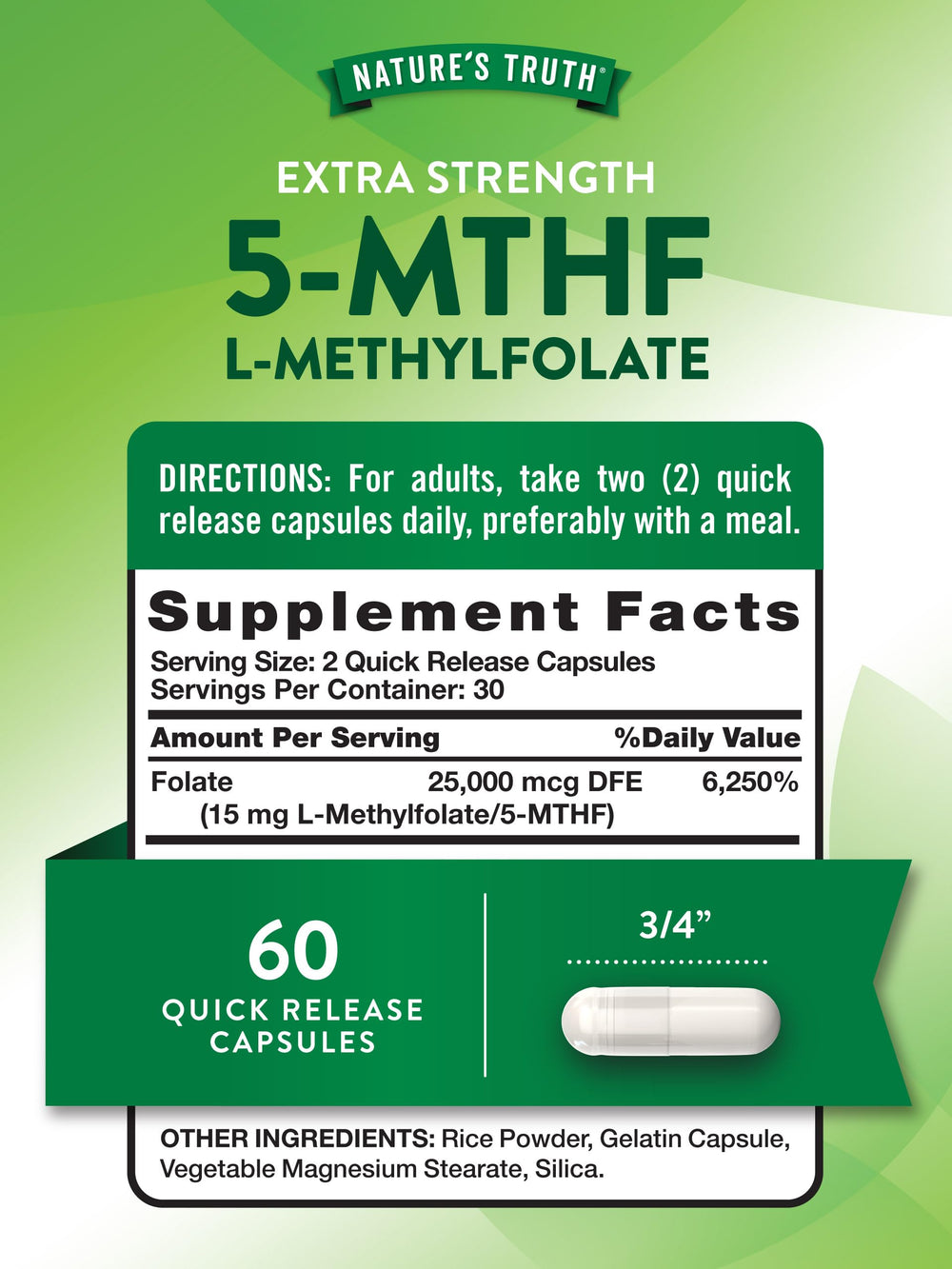 Close-up of Nature's Truth L-Methylfolate capsules
