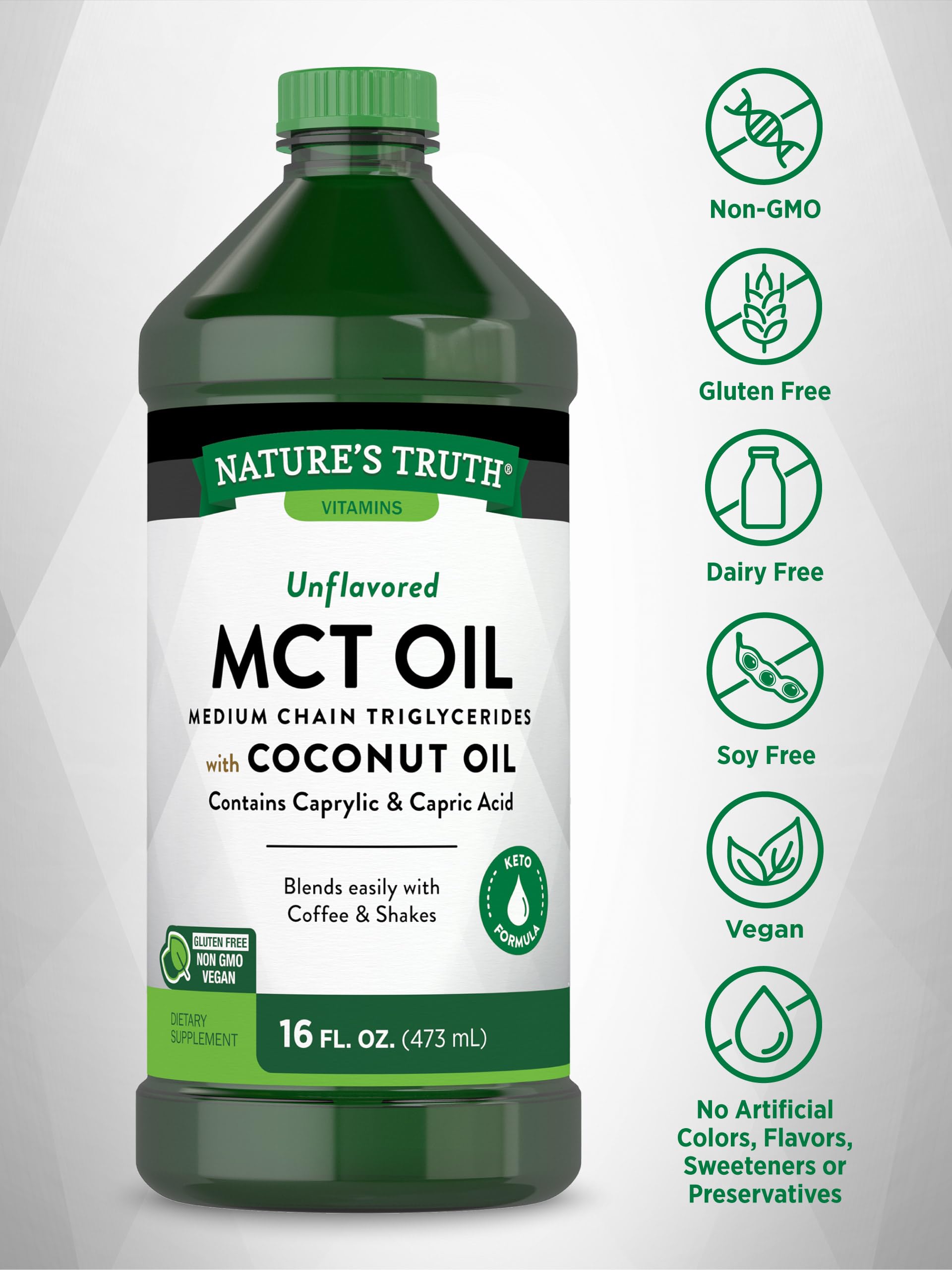 Close-up of Nature's Truth MCT Oil bottle