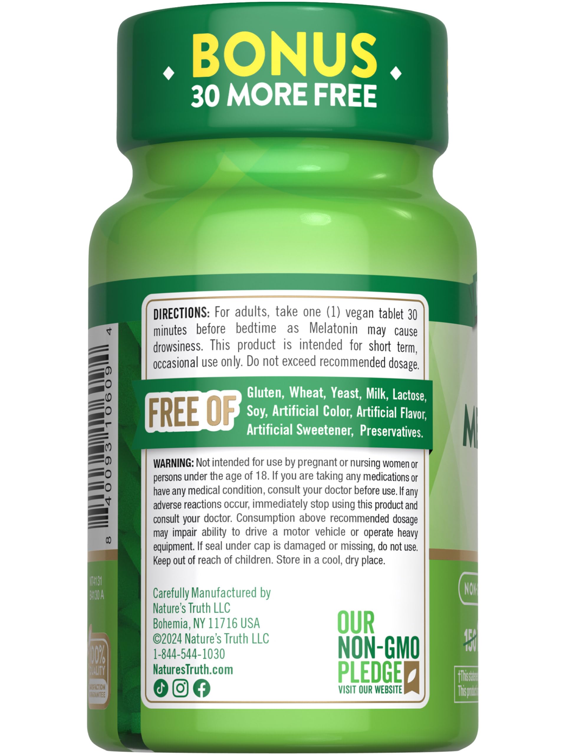 Vegan, Non-GMO, Gluten-Free Nature's Truth Melatonin 1 mg supplement