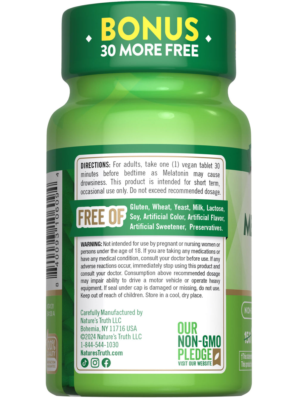 Vegan, Non-GMO, Gluten-Free Nature's Truth Melatonin 1 mg supplement