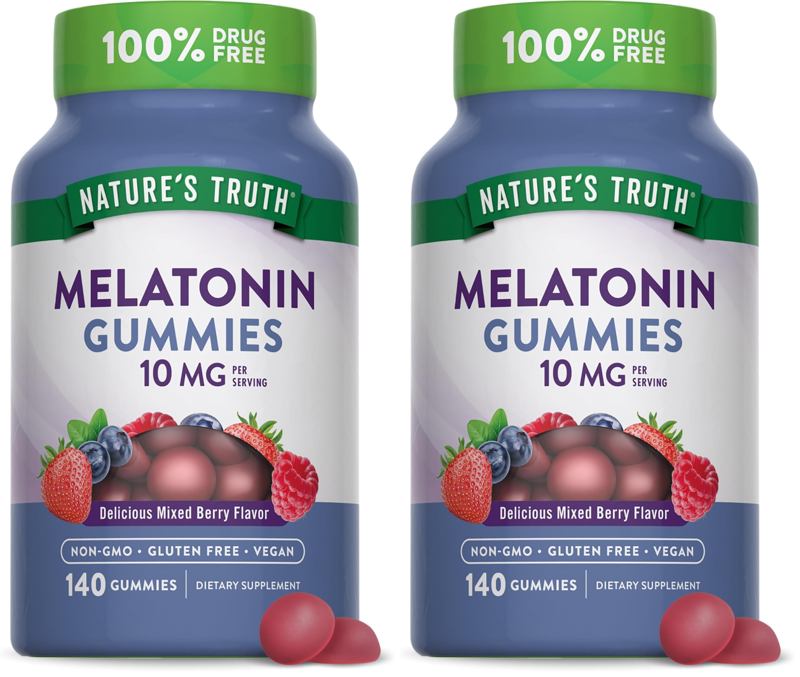 Nature's Truth Melatonin Gummies 10 mg Berry Flavor Pack of 2 – front view