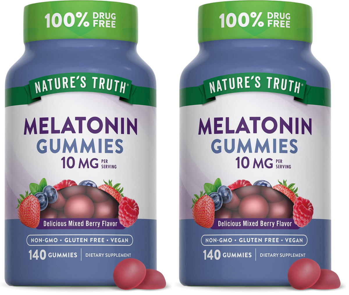 Nature's Truth Melatonin Gummies 10 mg Berry Flavor Pack of 2 – front view