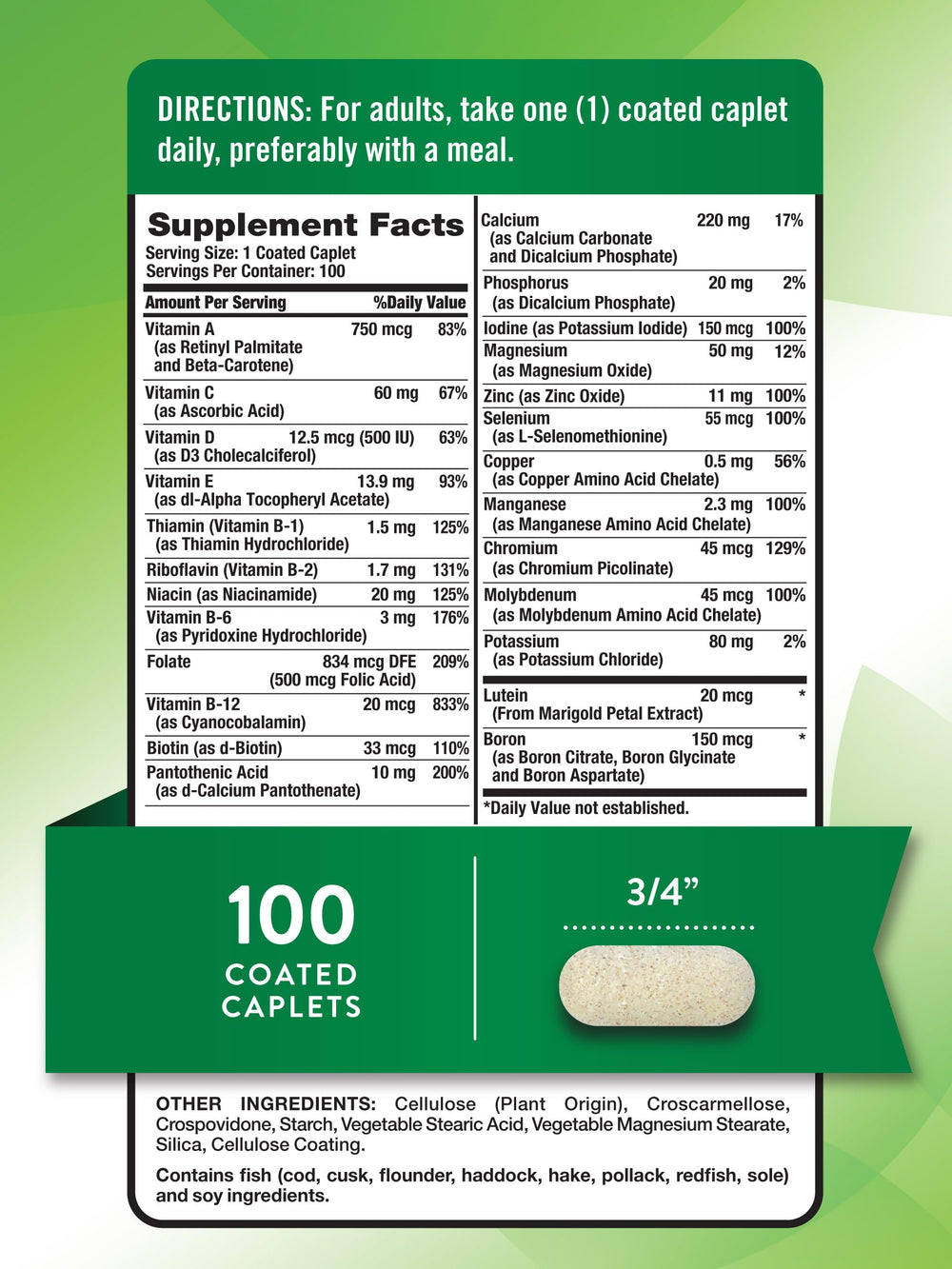 Nature's Truth Multivitamin bottle back with supplement facts