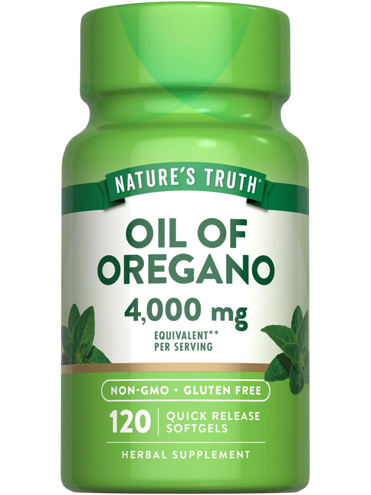 Bottle of Nature's Truth Oil of Oregano Softgels with Carvacrol label