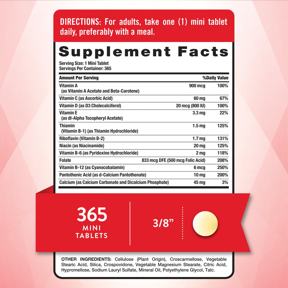 Close-up of Nature's Truth 365 mini daily multivitamin tablets
