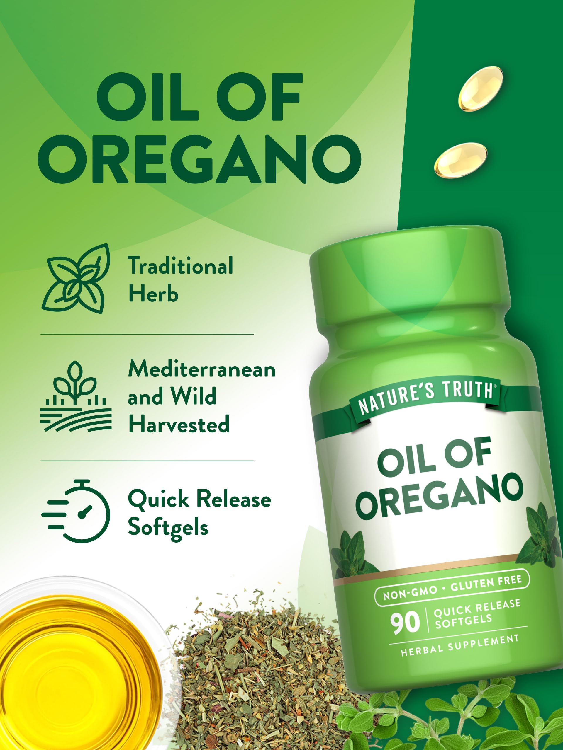 Nature's Truth oregano oil softgels packaging side view