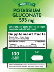 Close-up of the potassium gluconate 595mg ingredient panel