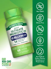 Label shows 50 Billion CFU and 14 probiotic strains