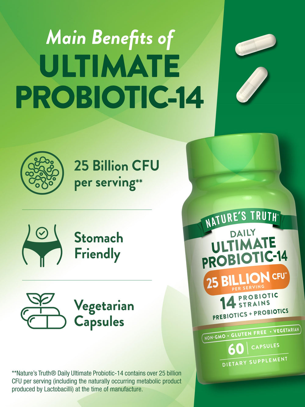 Digestive health benefits visuals with Nature's Truth Probiotics