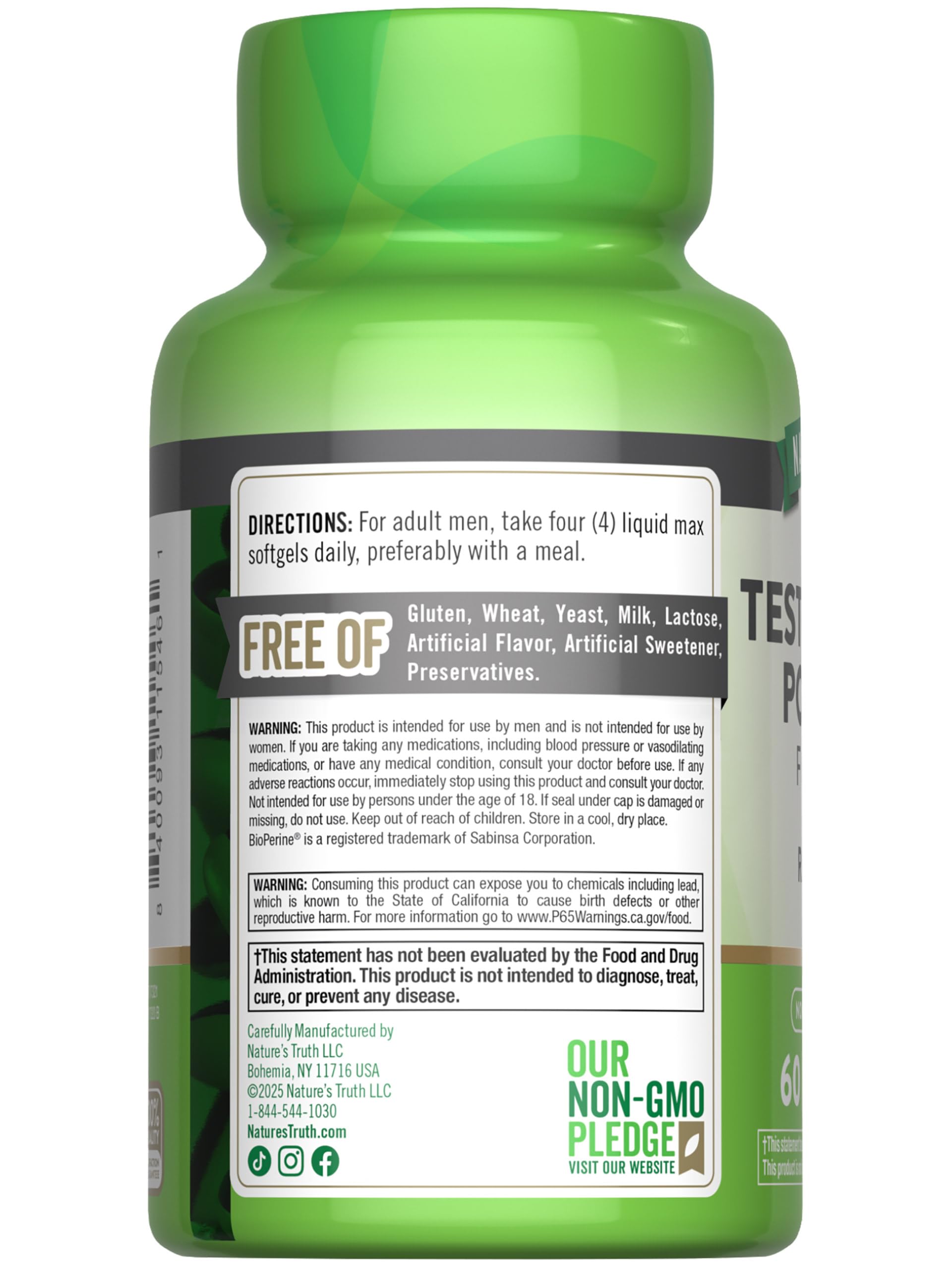 Nature's Truth testosterone gym-ready bottle for performance-focused workouts