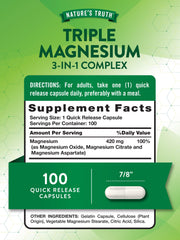 Close-up of Nature's Truth Triple Magnesium Complex label