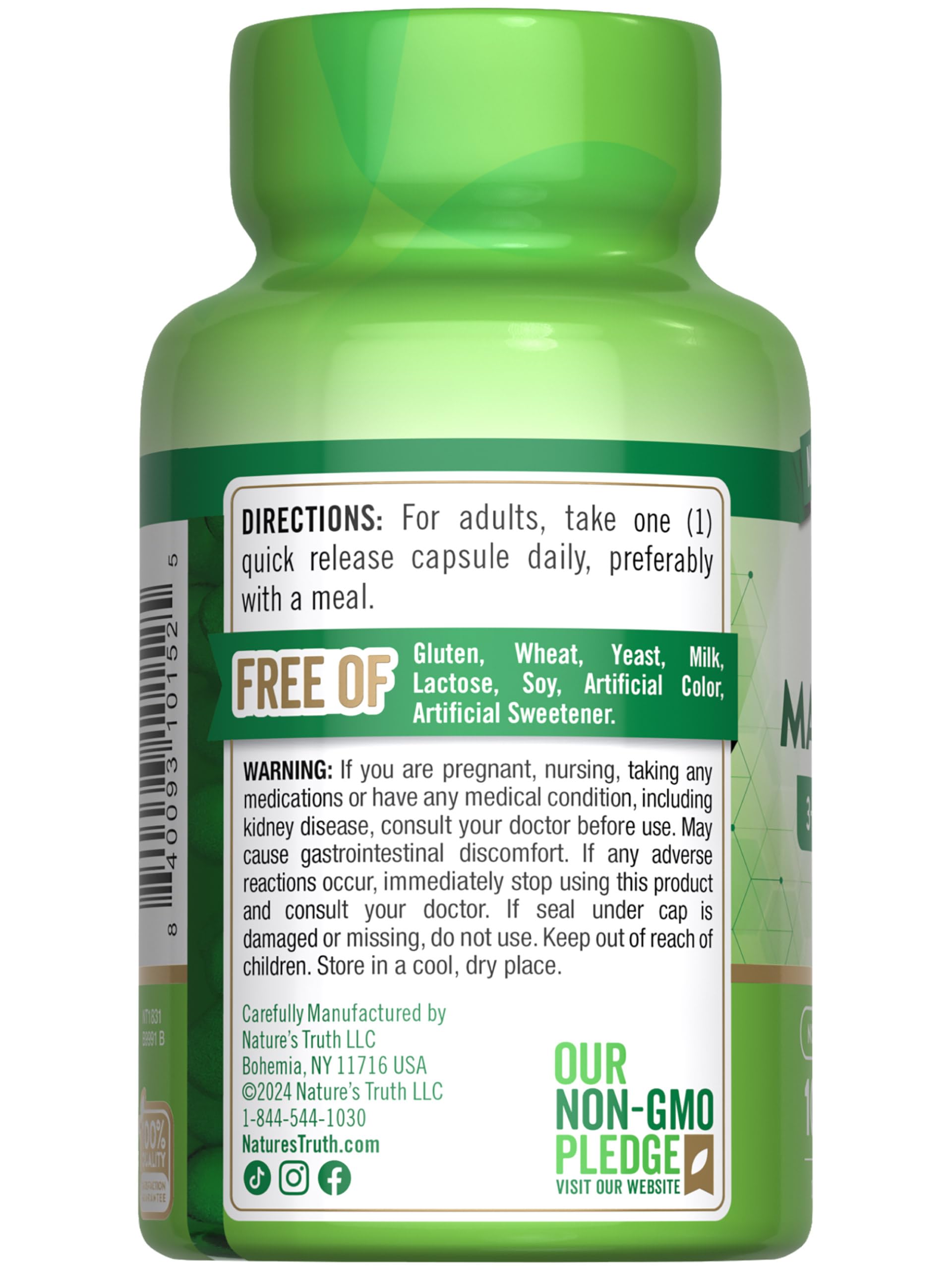 Product shot with packaging and capsules of Nature's Truth Triple Magnesium Complex