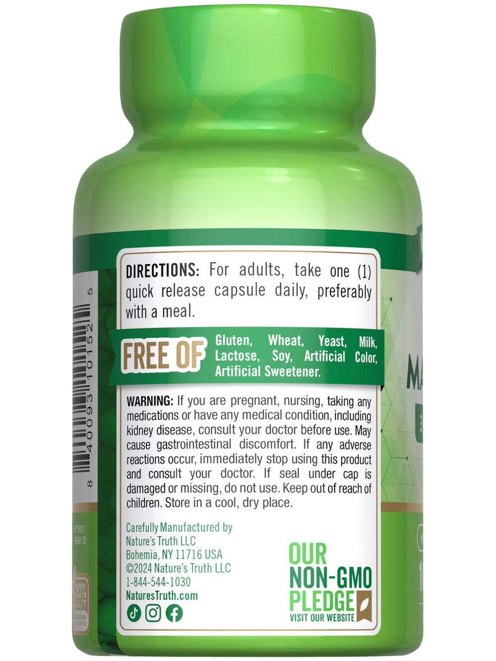 Product shot with packaging and capsules of Nature's Truth Triple Magnesium Complex