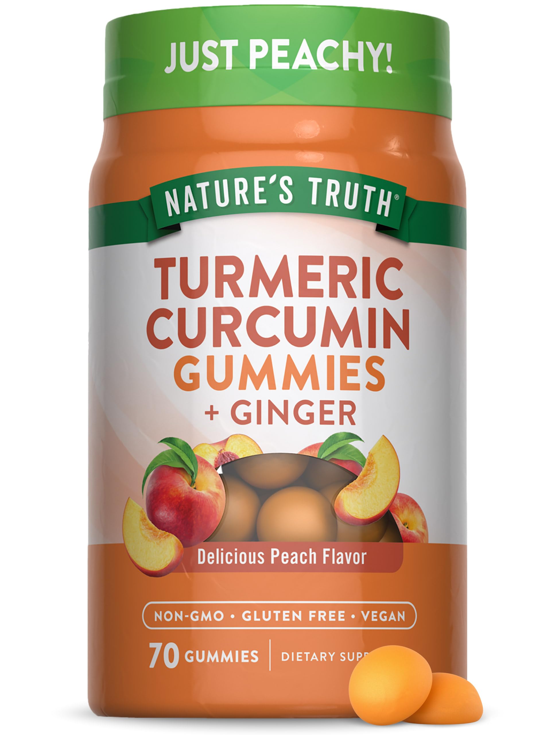 Nature's Truth Turmeric & Ginger Gummies peach flavor bottle front