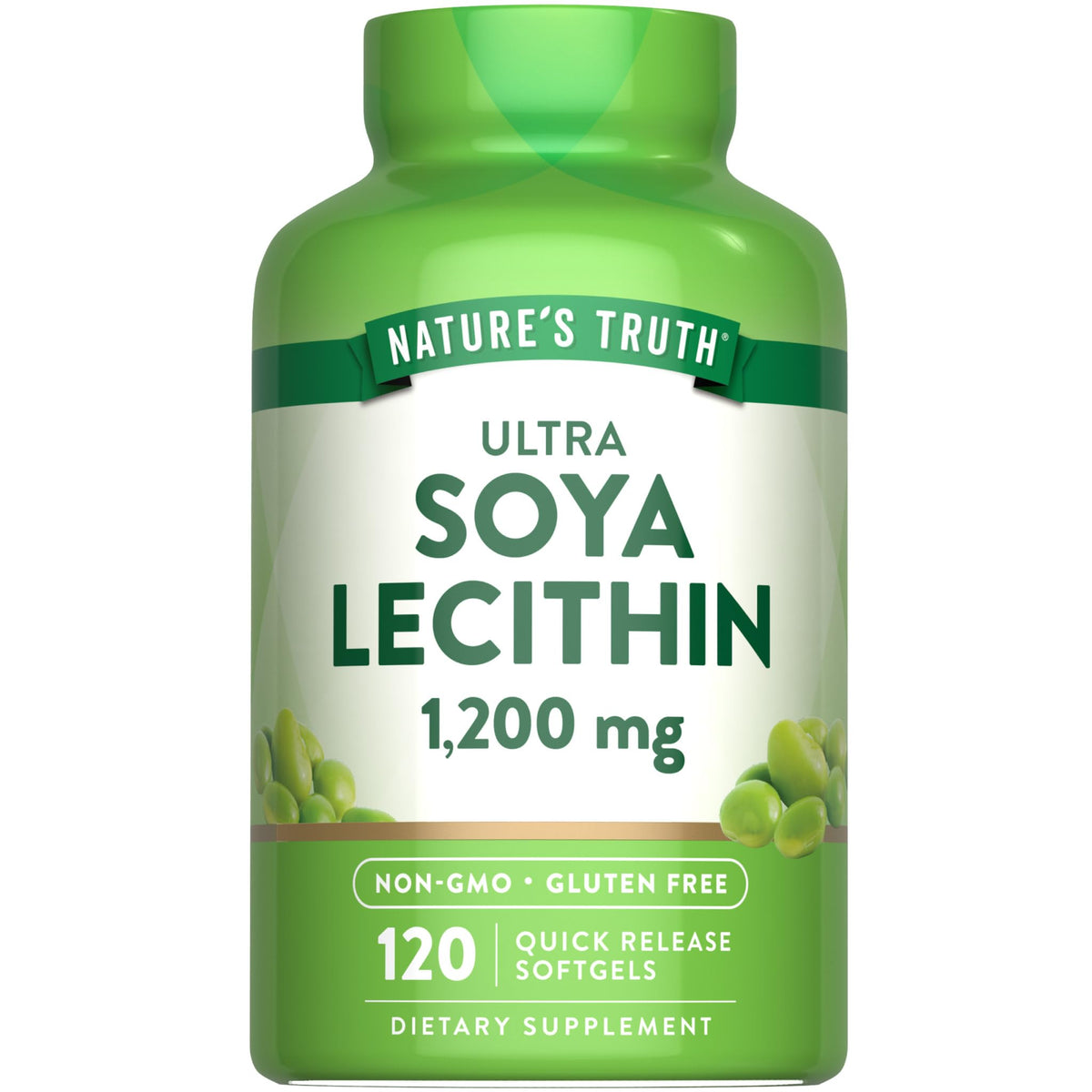 Nature's Truth Ultra Soy Lecithin 1200 mg bottle label with 120 softgels