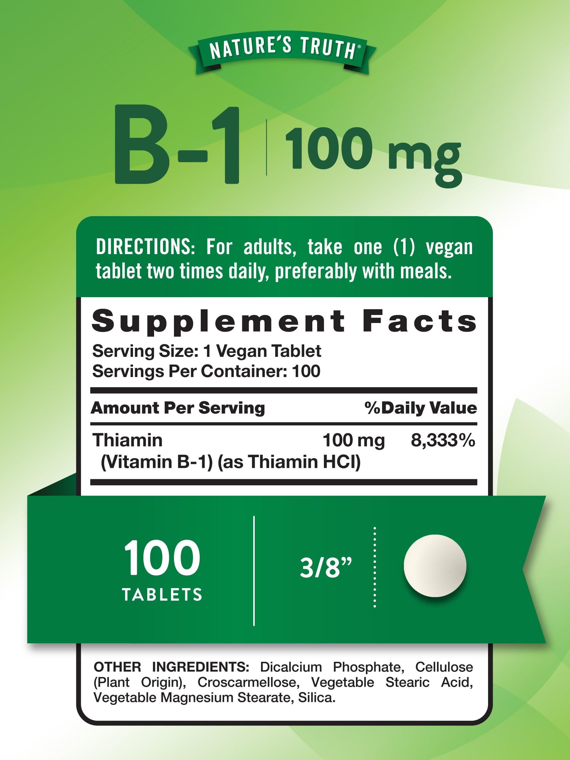 Vitamin B1 100mg Thiamine tablets for a vegan lifestyle