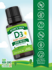 Back label of Nature's Truth Vitamin D Drops detailing ingredients