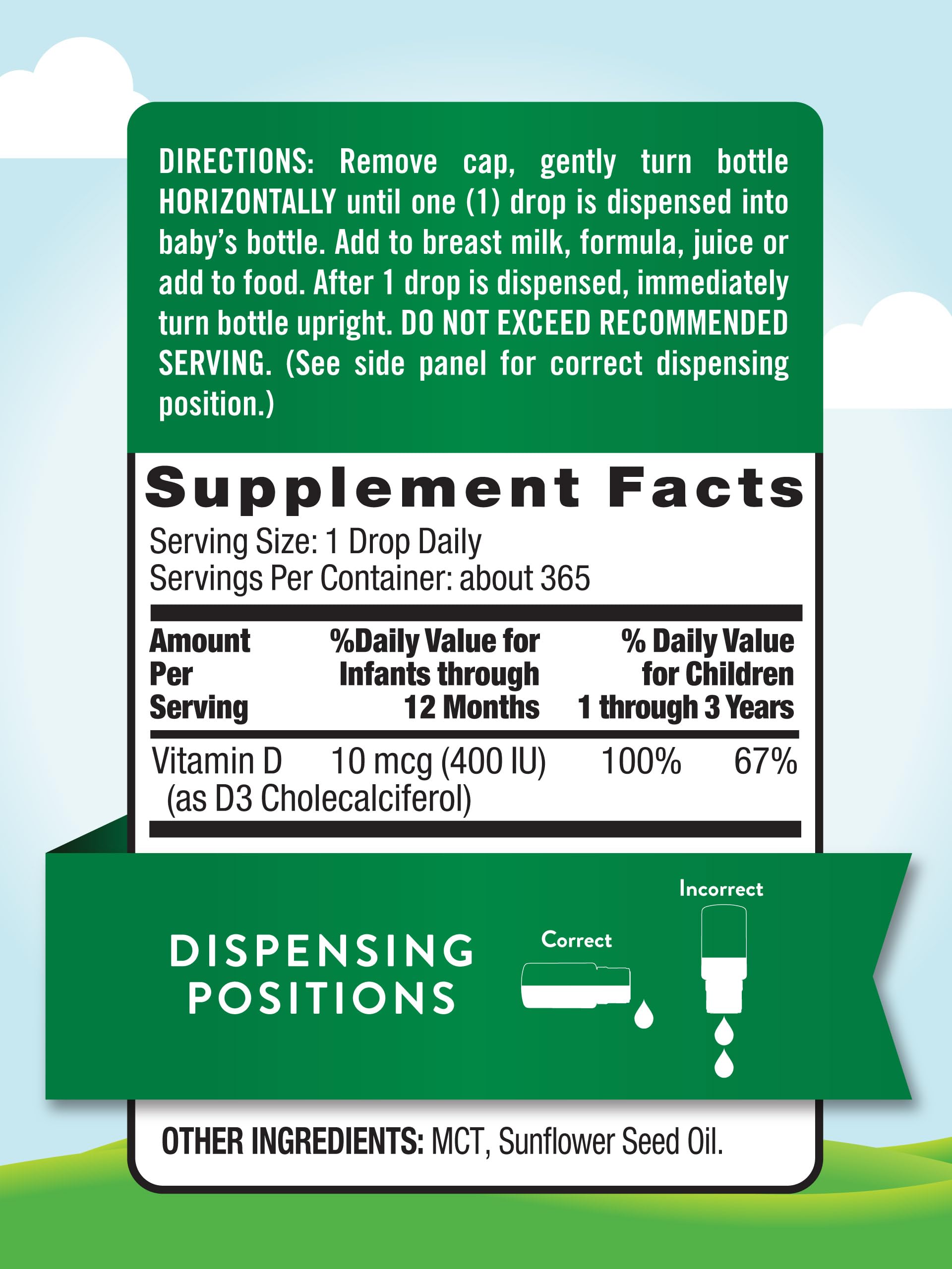 Close-up of Nature's Truth Vitamin D Drops bottle front